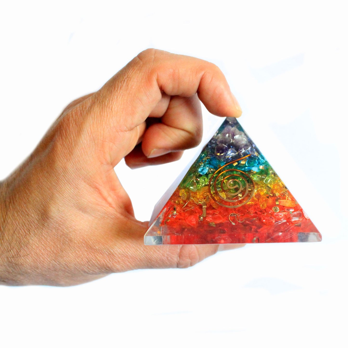 Lrg Orgonite Pyramid 70mm - Chakra Gemchips