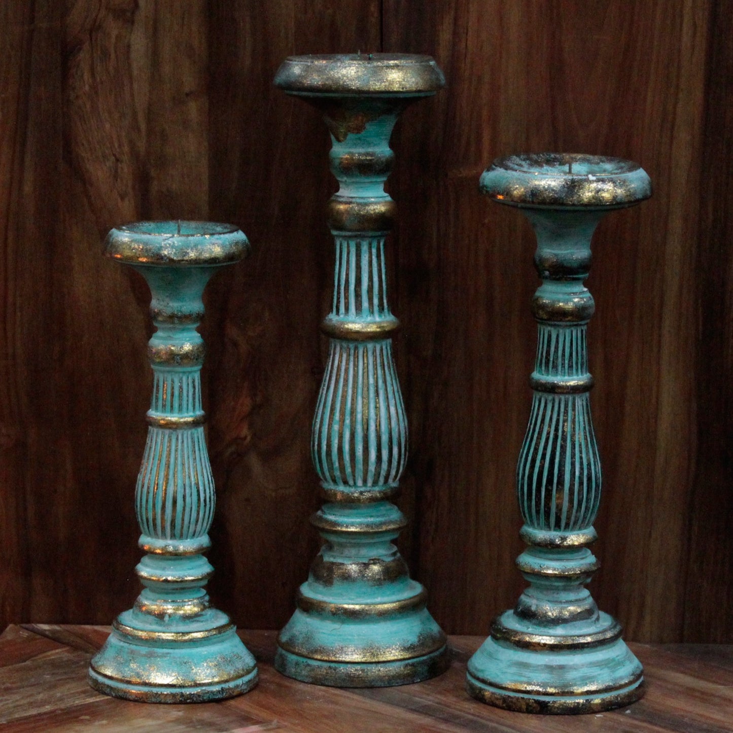 Large Candle Stand - Turquois Gold
