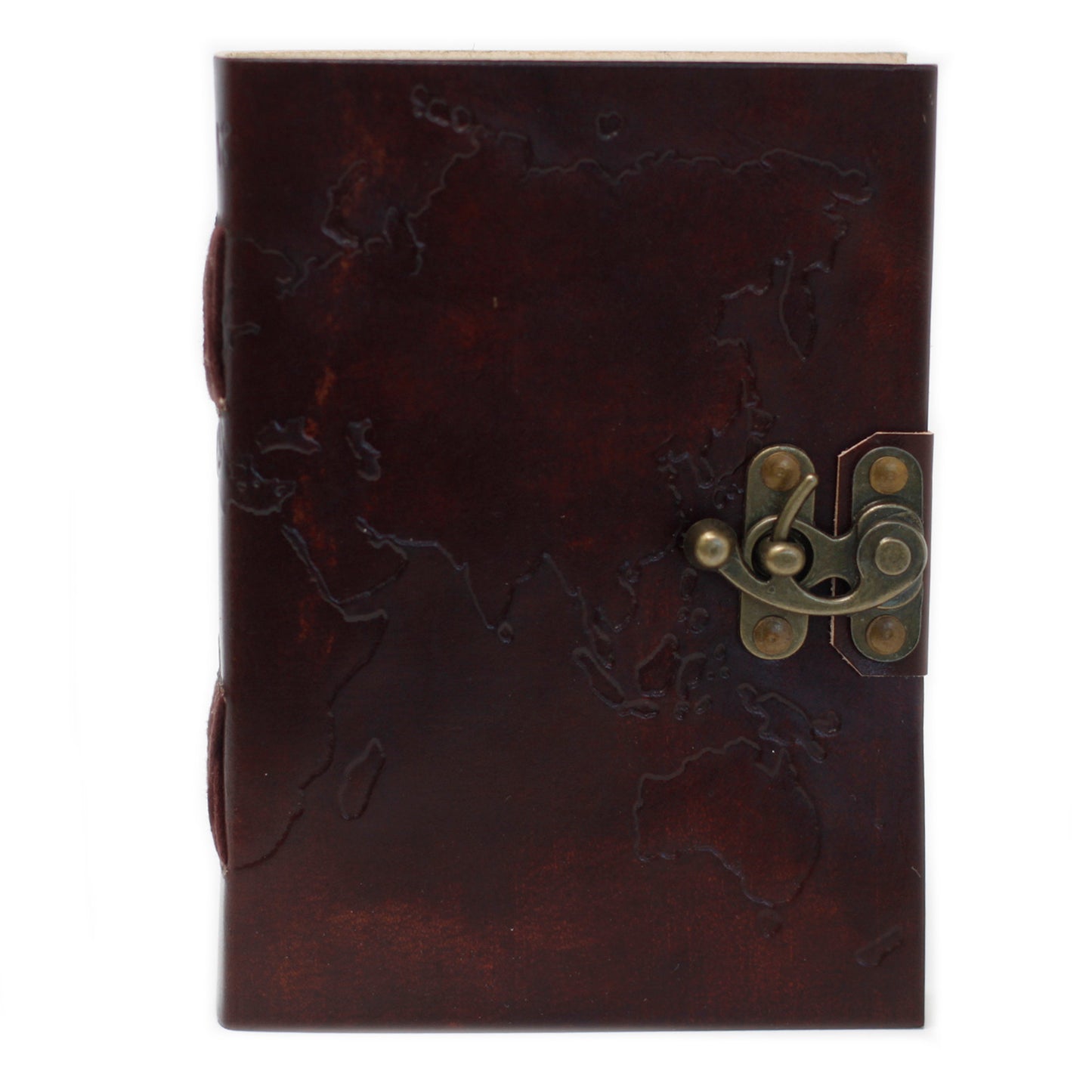 Leather World Map & Stitching Notebook (7x5")