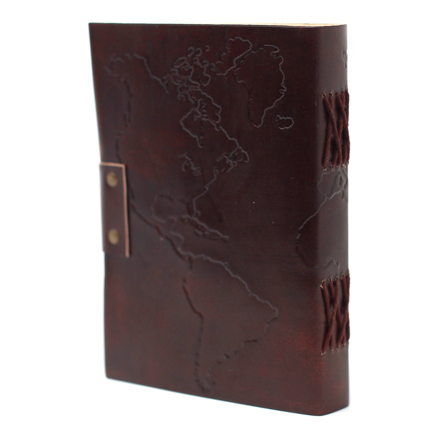 Leather World Map & Stitching Notebook (7x5")