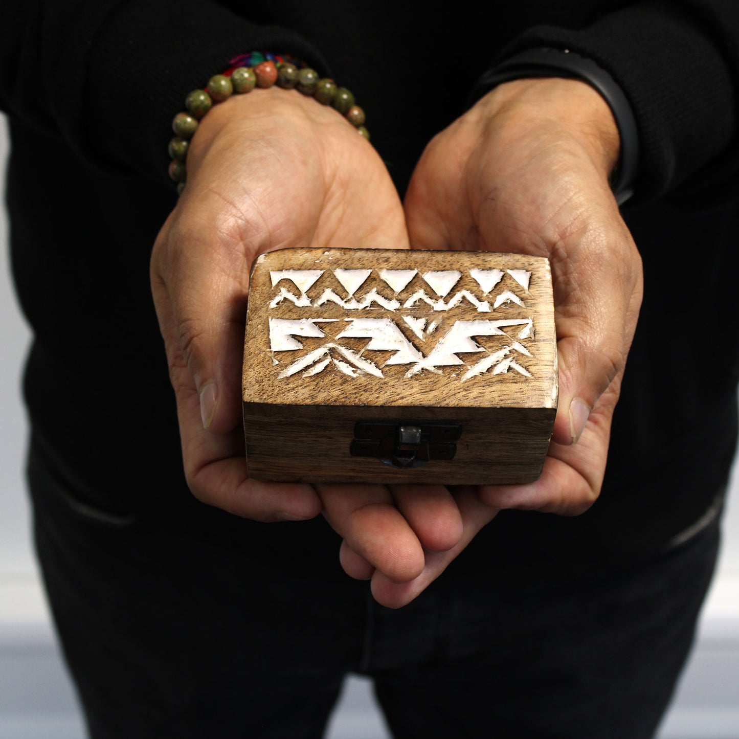 White Washed Wooden Box - Pill Box Slavic Design