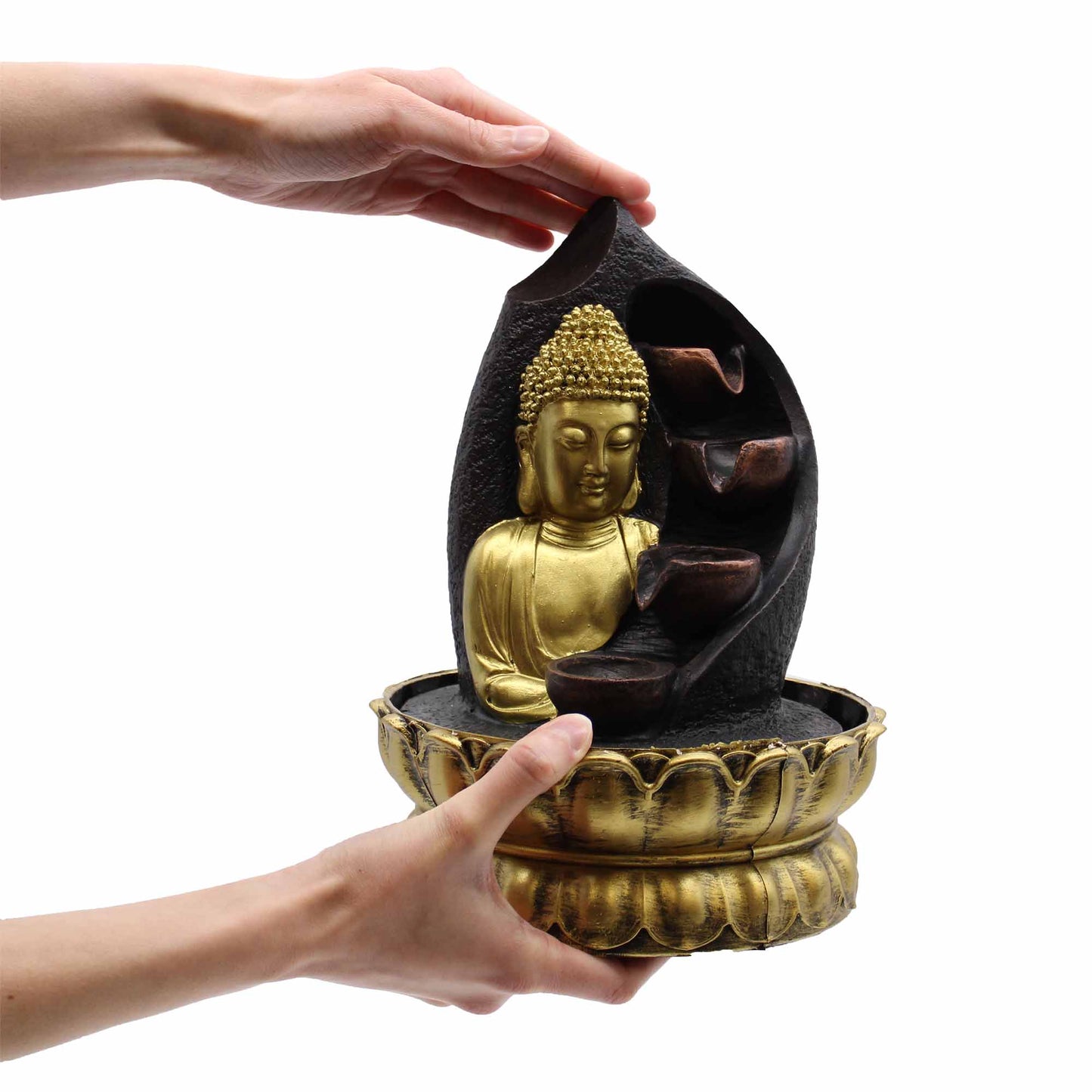Tabletop Water Feature - 30cm - Golden Buddha & Pouring Pots