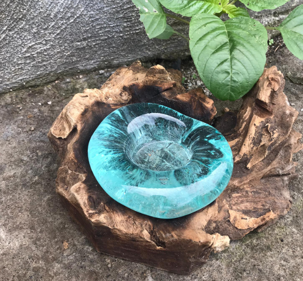 Molten Glass on Wood - Candle Holder