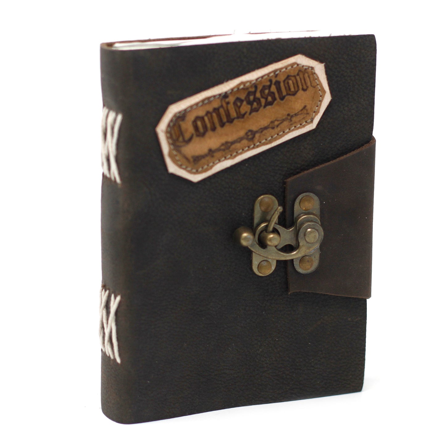 Leather Black Confessions with Lock Notebook (7x5")