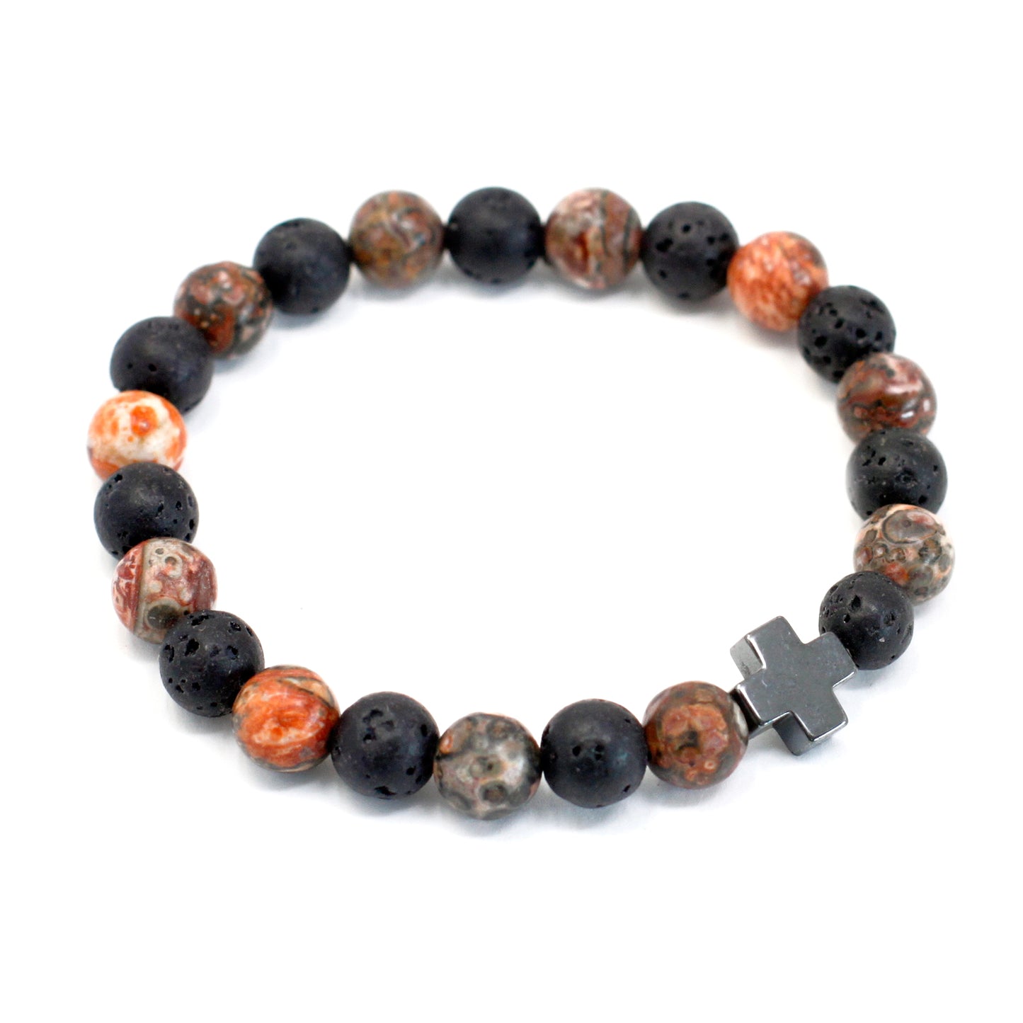 Set of 2 Gemstones Friendship Bracelets - Eternity - Leopard Skin Jasper & Lava Stone