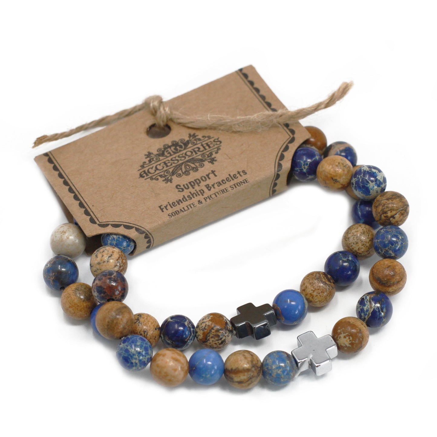 Set of 2 Gemstones Friendship Bracelets - Support - Sodalite & Picturestone