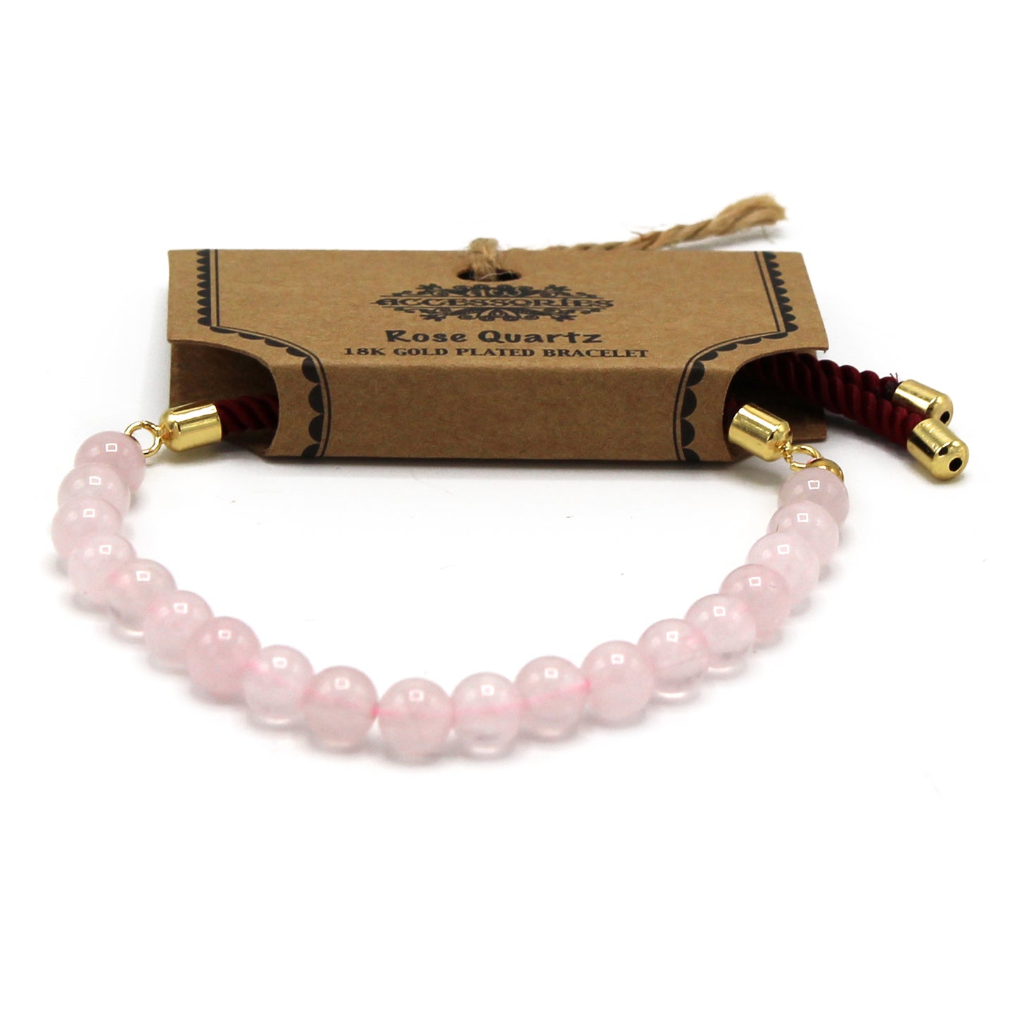 18K Gold Plated Gemstone Bordeaux String Bracelet - Rose Quartz