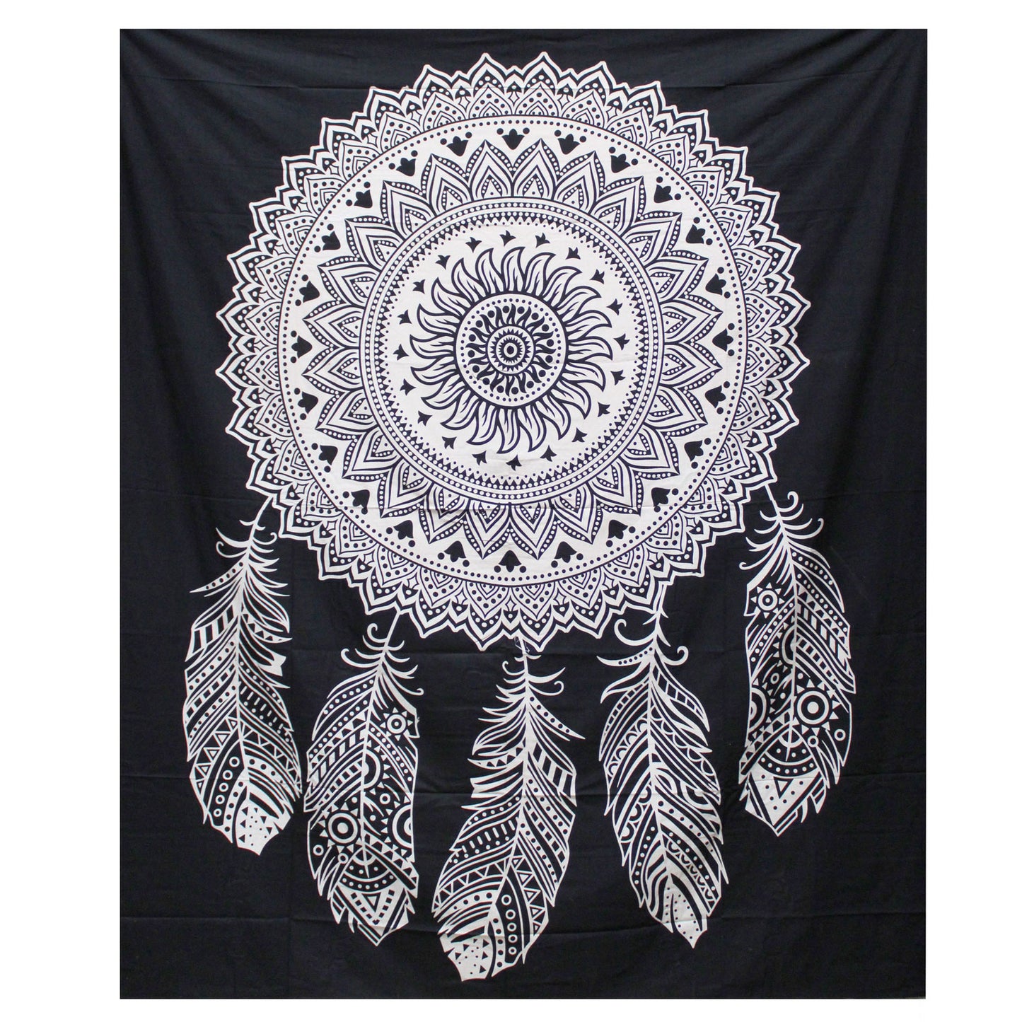 B&W Double Cotton Bedspread + Wall Hanging - Dreamcatcher