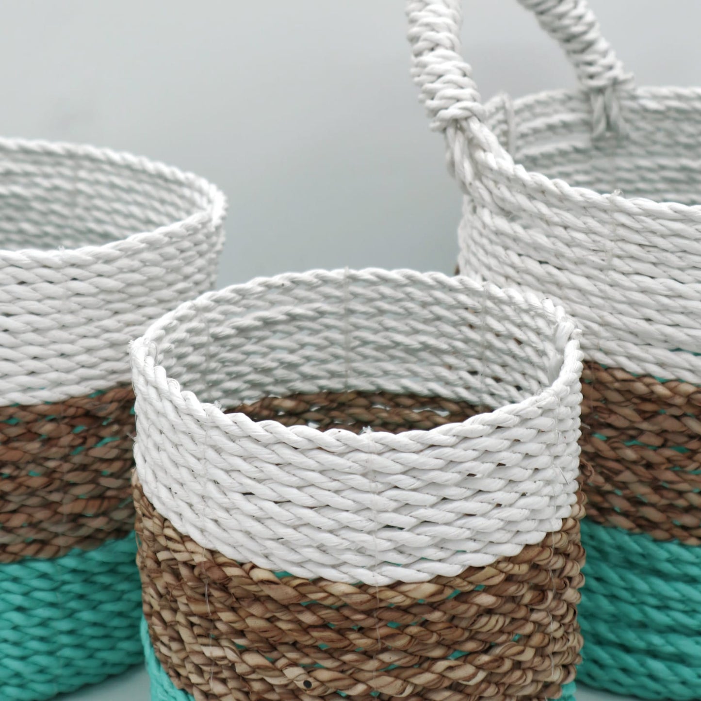 Seagrass Basket Set - Green / Natural / White