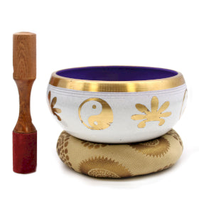 Lrg Yin & Yang Singing Bowl Set- White/Purple 14cm