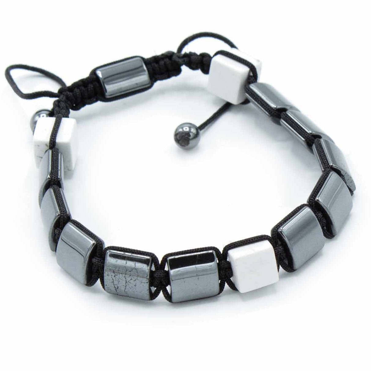 Magnetic Hematite Shamballa Bracelet -  White Jasper Cuboids