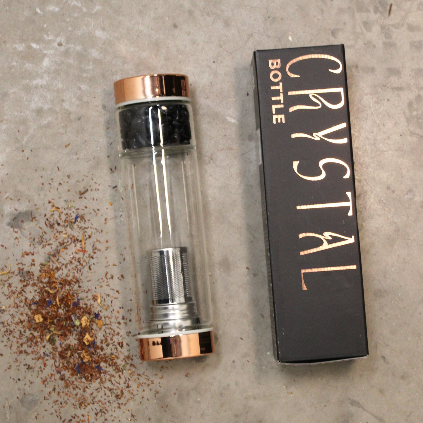 Crystal Glass Tea Infuser Bottle - Rose Gold - Rose Quartz