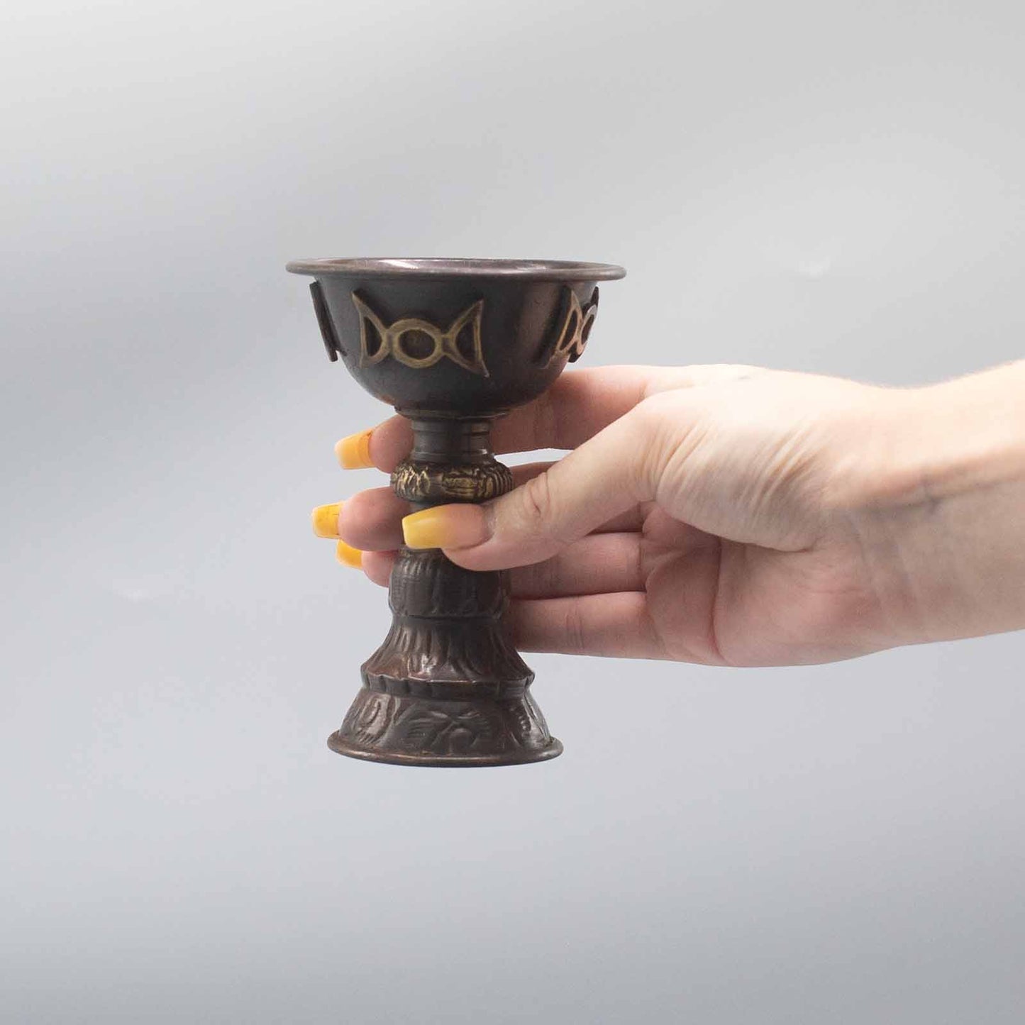 Antique Copper Ritual Goblet with Triple Moon 8x13cm