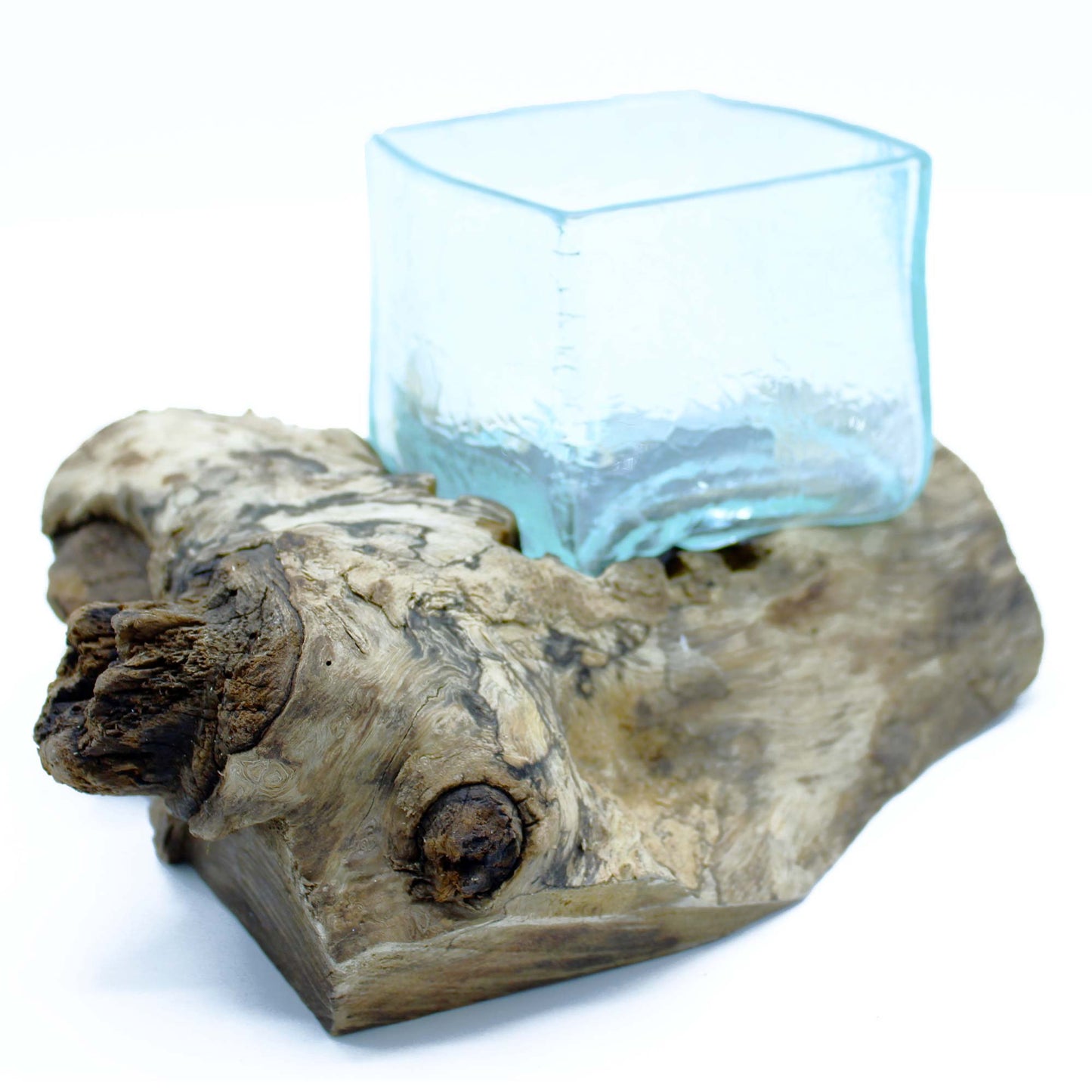 Molten Crackled Glass Tank on Wood