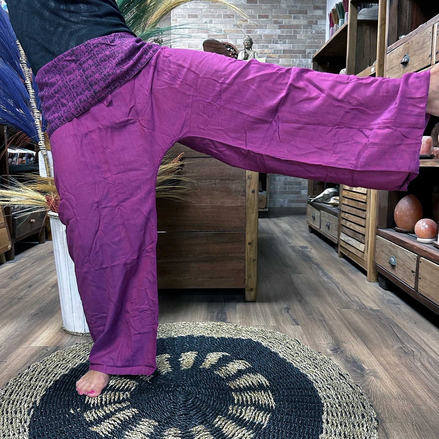Yoga and Festival Pants - Thai Fisherman Mandala Mantra on Purple