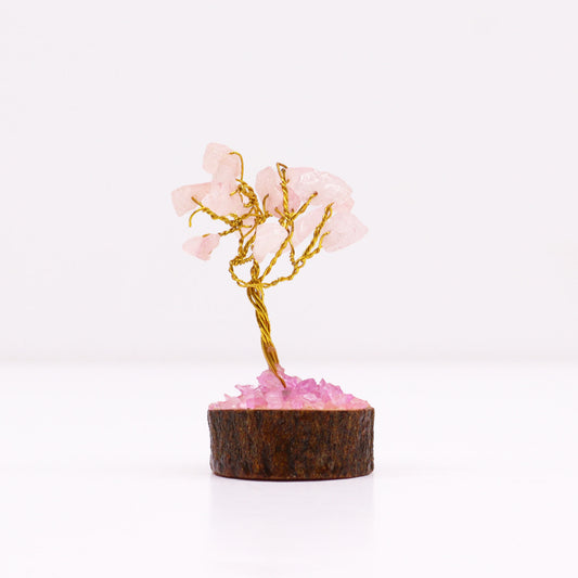 Mini Gemstone Tree On Wood Base - Rose Quartz (15 stones)