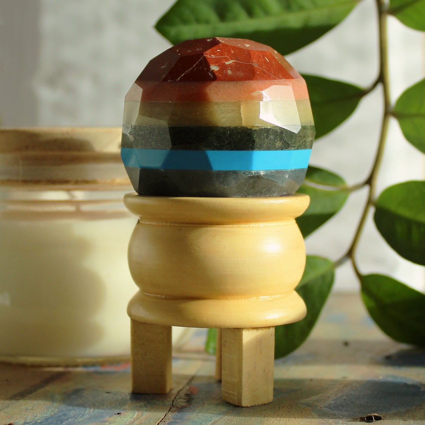 Gemstone Faceted Healing Ball & Stand - Seven Chakra