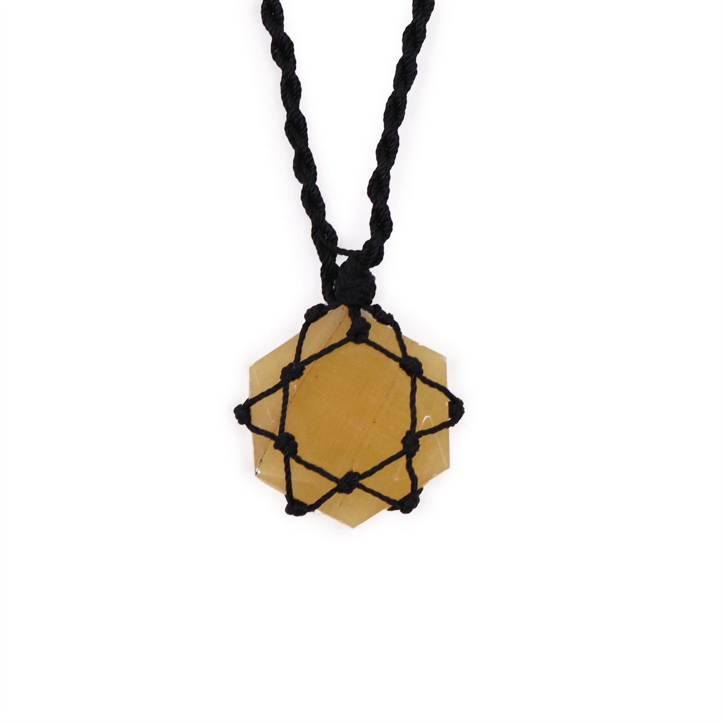 Laced Gemstone Hexagon Pendant - Yellow Quartz