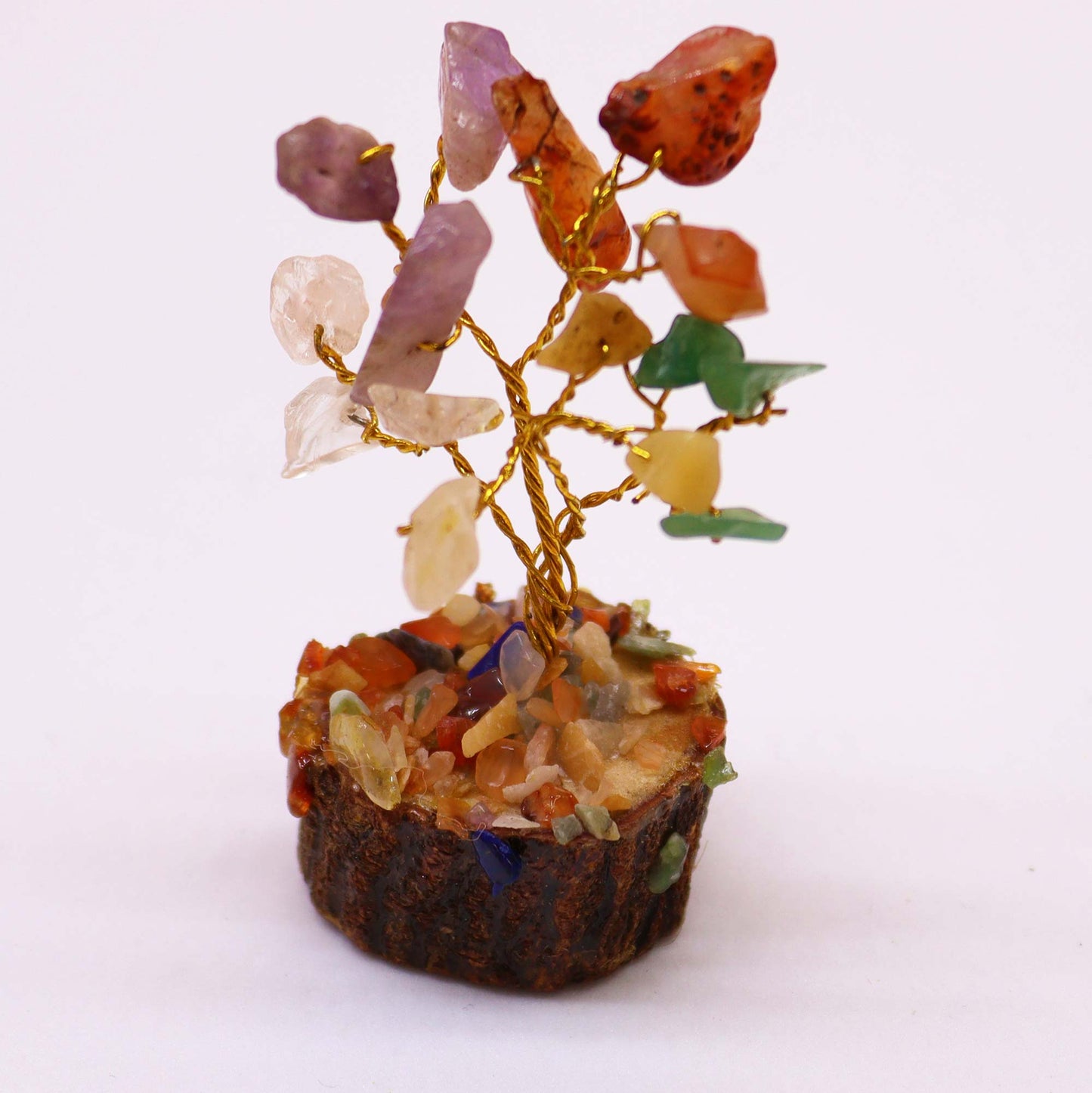 Mini Gemstone Tree On Wood Base - Multi Stones (15 stones)