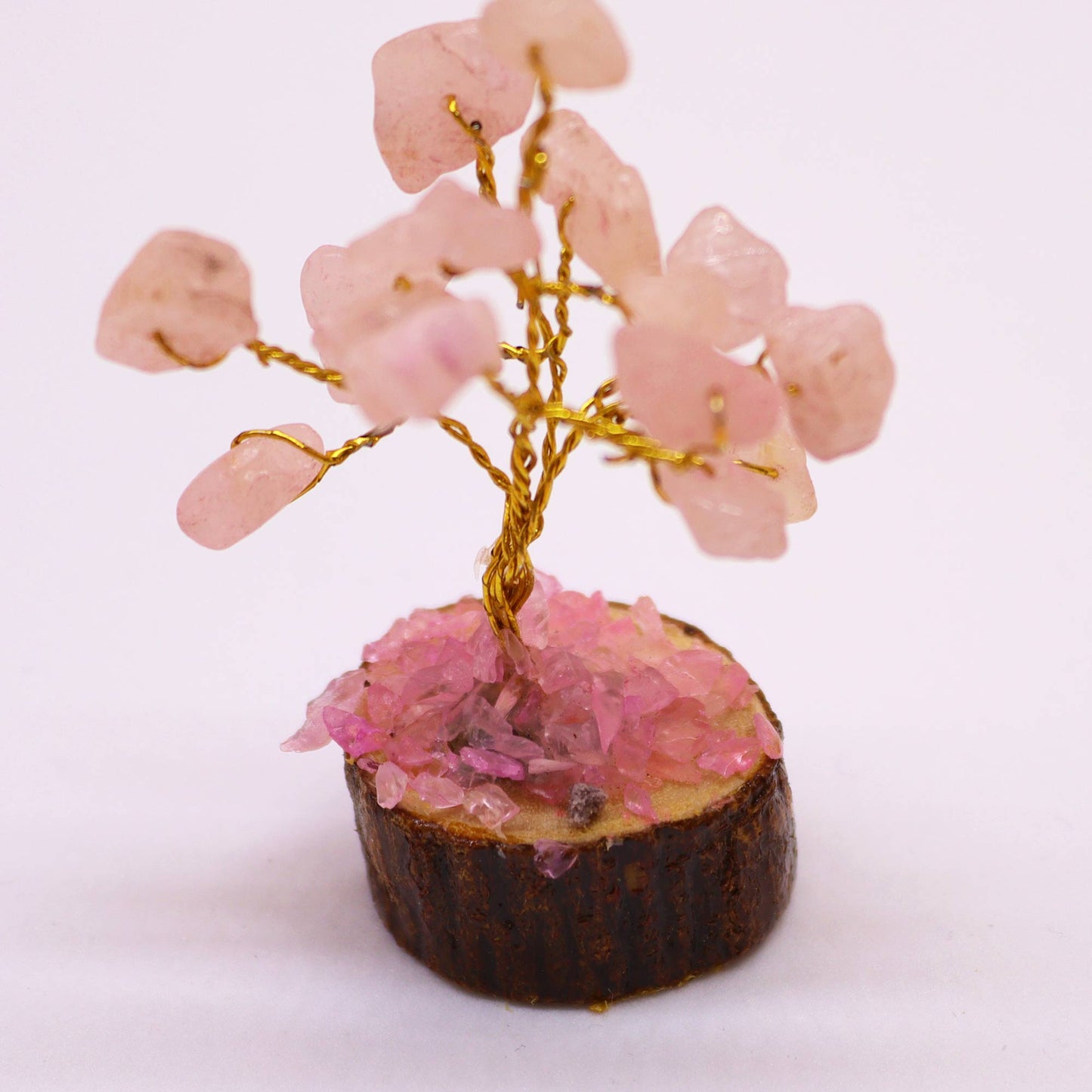 Mini Gemstone Tree On Wood Base - Rose Quartz (15 stones)