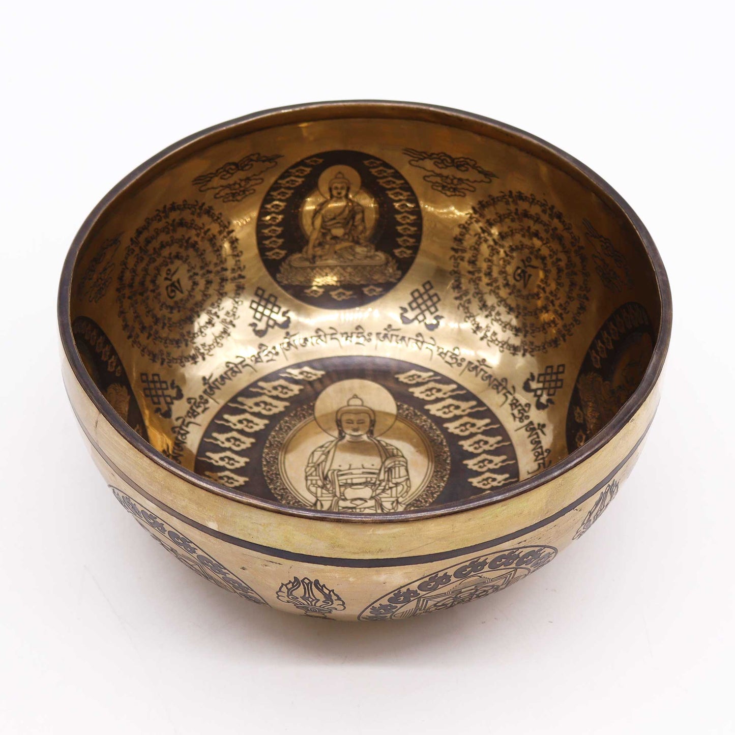 Tibetan Healing Engraved Bowl - 21cm - 5 Buddhas